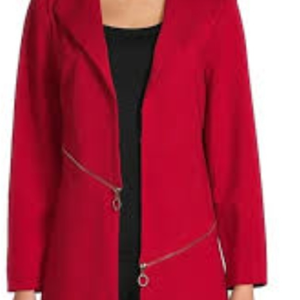 NWT‎ Slim Fit Investments Red Blazer with Asymmetrical Zipper Design